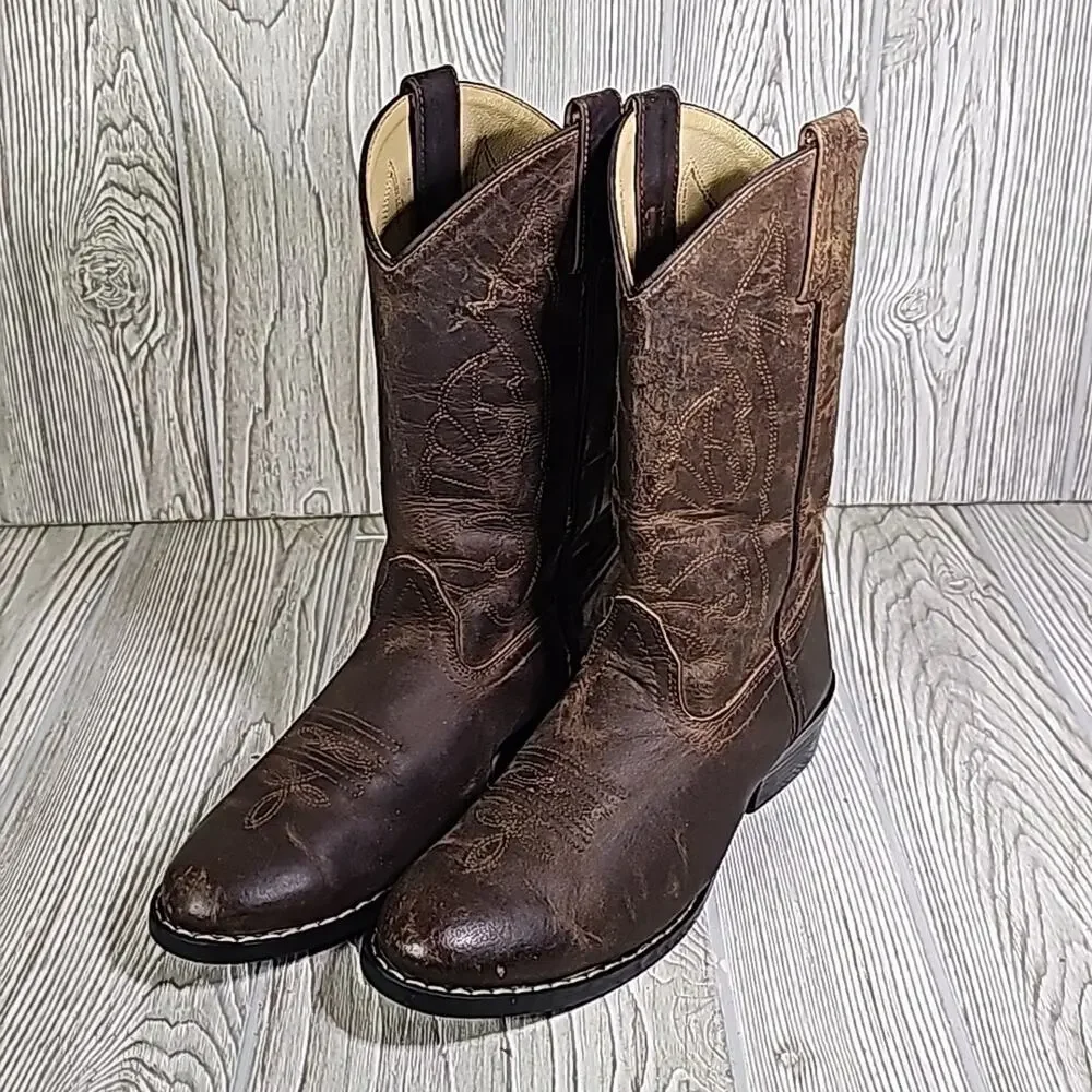 Masterson Boot Co. Brown Western Leather Cowboy Boots Style  RB2000Y Kids Sz 4D